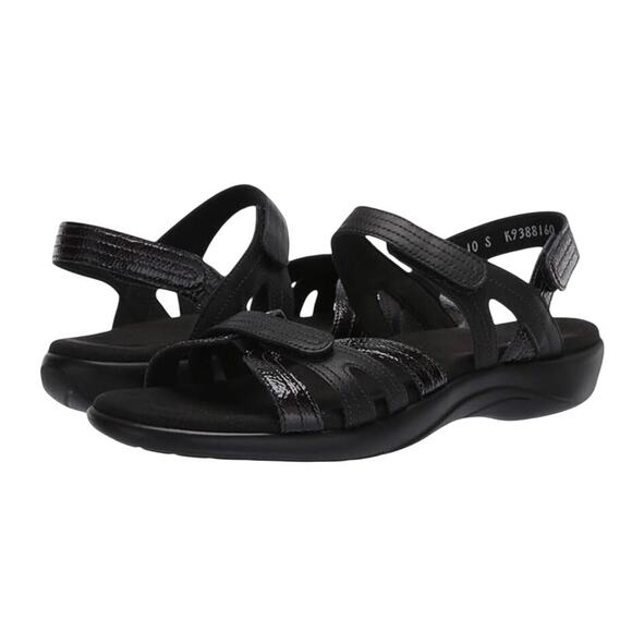 SAS Pier Heel Leather Strap Sandals Women 11M Black Adjustable Comfort Made USA - Picture 1 of 12